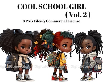 Black girl fashion clipart - Black chibi girl clipart, Back to school clipart, Black teen school girl, black girl magic, Black girl sticker