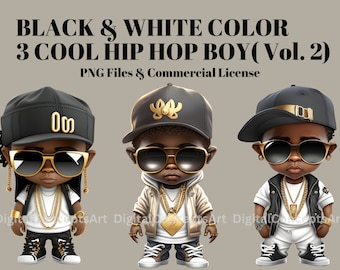 Black hip hop boy clipart - Cute black boy transparent clip art bundle, Afro men art, Big head brown boy png, Black boy magic png