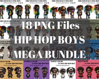 Dreadlock hip hop boy clipart MEGA BUNDLE - black boy transparent clip art bundle, Afro men art, Colorful Dreadlock png, Black boy magic png
