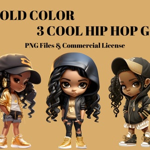 Dreadlocks black girl clipart - GOLD color hip hop black girl png, African American black women fashion png clipart, Transparent black girl