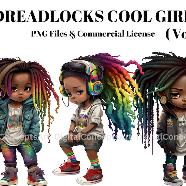 Dreadlocks hip hop girl clipart - Black hip hop girl png, Black girl png, African American black girl clipart, Colorful Dreadlocks png