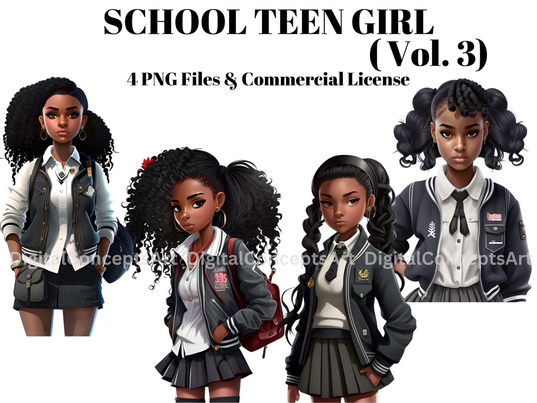 Beautiful Black School Uniform Girl Clipart Cool Teen Girl Png, African