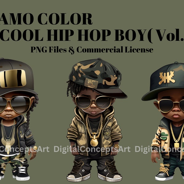 Camo clothes hip hop boy clipart - Cool black boy transparent clip art bundle, Afro men art, Big head brown boy png, Black boy magic png