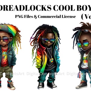 Dreadlock hip hop boy clipart - Cool black boy transparent clip art bundle, Afro men art, Colorful Dreadlocks png , Black boy magic png