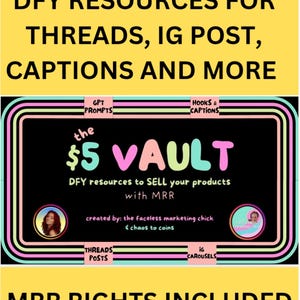 The 5 Dollar Vault DFY Carousels Hooks Captions & ChatGPT Fragen zum Verkauf Ihrer digitalen Produkte Done for You Content Low Ticket Resell Guide