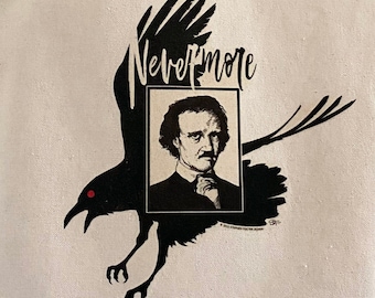 Tote Bag, Raven, Edgar Allan Poe, Large Cotton Shoulder Bag