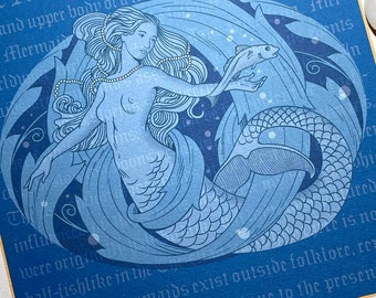 Mermaid Art Print: Blue Ocean Design, wall Hanging