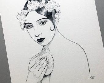 Josephine Baker Portrait in pencil, Art Print, Wall Hanging