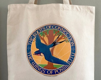 Bird & Tree Cotton Canvas Tote Bag: Nature Art Design