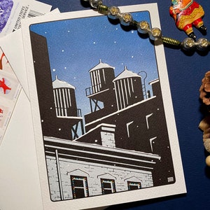 Jeu de cartes de voeux pour les fêtes, ville en hiver, lot de 8 cartes, 5 x 7 avec enveloppes
