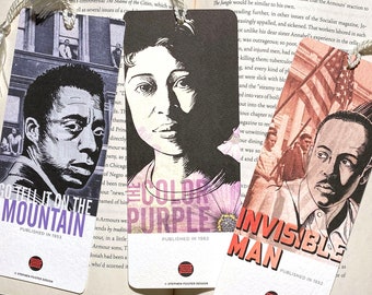 Black Authors Bookmarks, Set of 3 includes James Baldwin, Ralph Ellison and Alice Walker, perfect for Fans of 20th Century Black Literature!