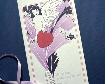 Cupid with Flowers Greeting Card with Victor Hugo Quote, for when you wish to Spread Love!