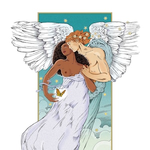 Stampa artistica, Cupido e Psiche interrazziali, versione contemporanea degli amanti mitologici