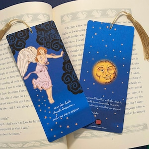 Marque-page ange, marque-page ange, étoiles et lune recto-verso