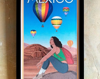 Mexico’s Pyramid of the Moon Travel Poster, Modern Deco Wall Hanging