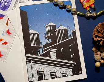 Holiday Greeting Card Set, City in Winter, Set of 8 Cards, 5 x 7 with envelopes