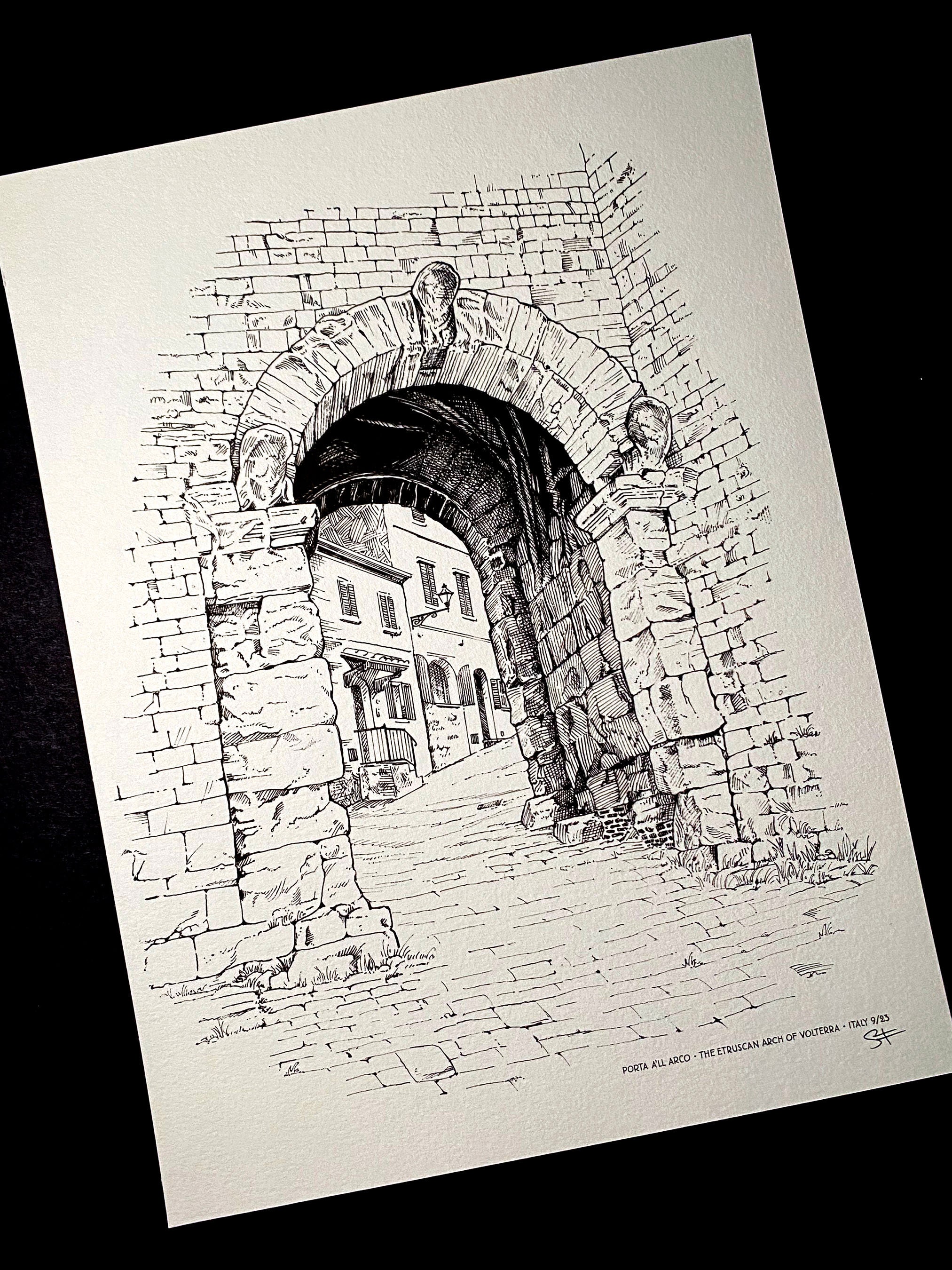 The Arch of Volterra, Italy, Original Pen and Ink Art Print - Etsy