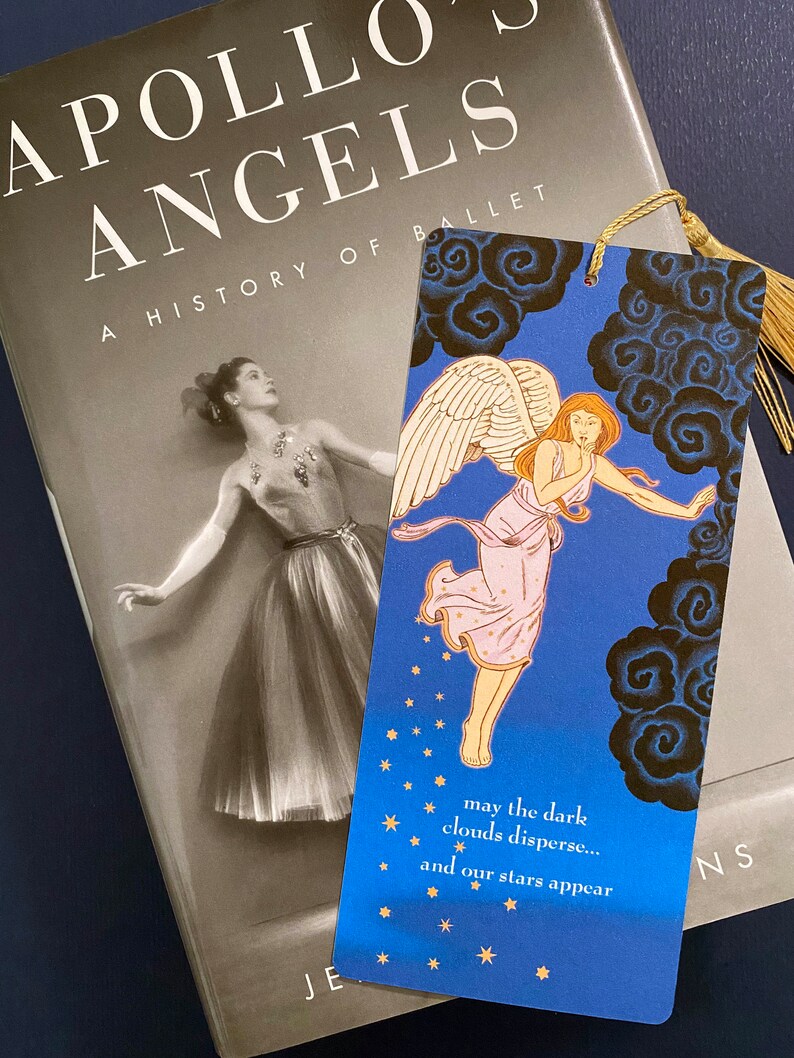 Illustrated Angel Bookmark: Stars and Moon, Two-sided With Tassel - Etsy