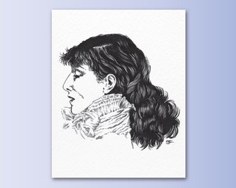 Sarah Bernhardt Pen and Ink portrait, Fine Art Print, Decorative Wall Hanging