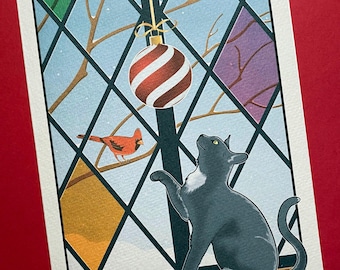 Playful Cat Christmas Cards: Holiday Greeting Card Set (5x7)