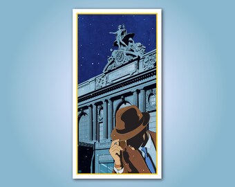 Grand Central Terminal, NYC in the Snow, Color, Original Art Poster, Wall Hanging