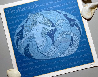 Mermaid Art Print: Blue Ocean Design, Hand Drawn Illustration