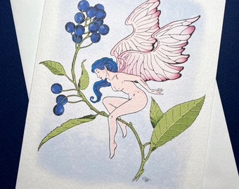 Pink Fairy Greeting Card, Set of 3 Irish Bilberry Faerie Cards, with WB Yeats quote