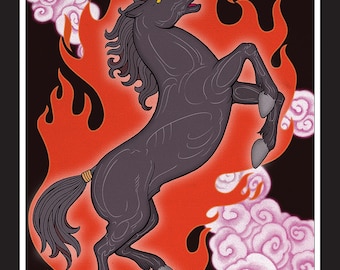 Year of the Fire Horse 2026, Original Art Print, Wall Hanging