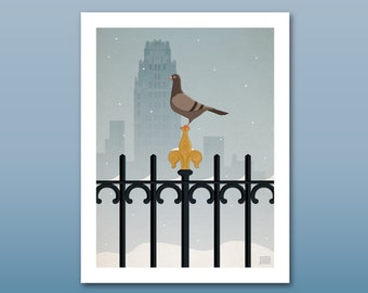 Winter Perch (Pigeon of Bryant Park), Art Print, Wall Hanging