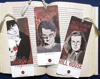Legends of Horror Bookmarks, Set of 3 includes Stephen King, Anne Rice and Shirley Jackson, perfect for Fans of Horror Books!