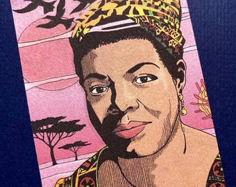 Maya Angelou Author Bookmark, 2-Sided Color Illustrated Bookmark, Perfect for lovers of poetry and African American history.