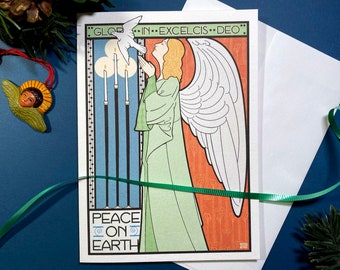 Christmas Greeting Card Set, Peace on Earth Angel, Set of 8 Cards, 5 x 7 with envelopes