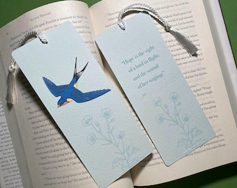 Bird Lovers Bookmark, 2-Sided Color Illustrated Bookmark, Swallow with Flowers and Artist Quote
