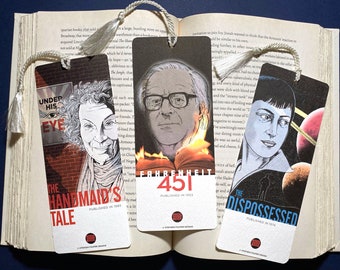 Legends of SCI-FI Bookmarks, Set of 3 includes Margaret Atwood, Ursula K Le Guin and Ray Bradbury, perfect for Fans of Sci-fi Books!