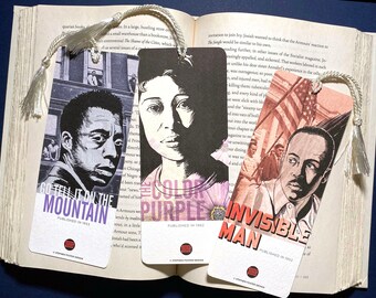 Black Authors Bookmarks, Set of 3 includes James Baldwin, Ralph Ellison and Alice Walker, perfect for Fans of 20th Century Black Literature!