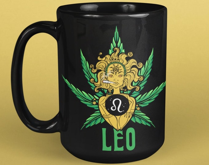 Personalized Leo Cannabis Mug, Gift for Leo, Marijuana Mug, Zodiac Pot Leaf, 420 Leo Cup, Astrology Mug, Joint Smoke, Stoner Vibes