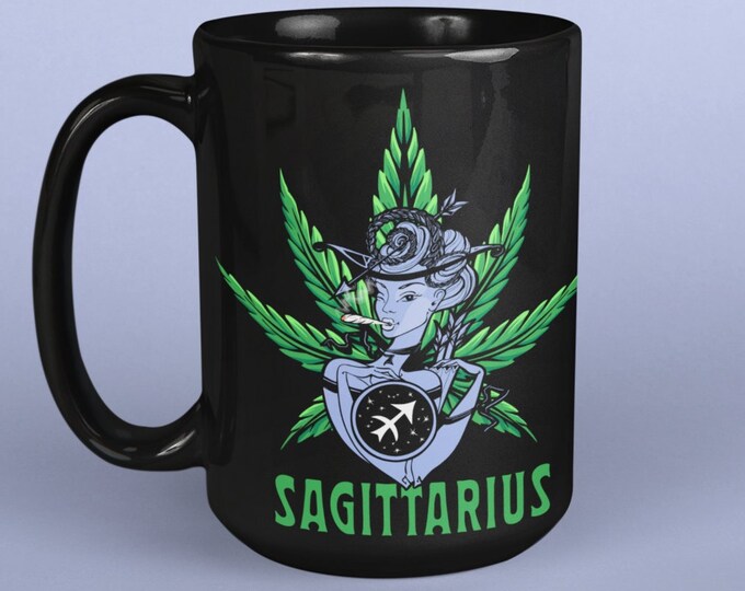 Personalized Sagittarius Cannabis Mug, Gift for Sagittarius, Marijuana Mug, Zodiac Pot Leaf, 420 Sagittarius, Astrology Mug, Stoner Vibes