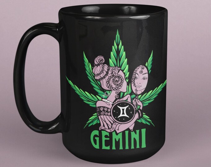 Personalized Gemini Cannabis Mug, Gift for Gemini, Marijuana Mug, Zodiac Pot Leaf, 420 Gemini Cup, Astrology Mug, Joint Smoke, Stoner Vibes