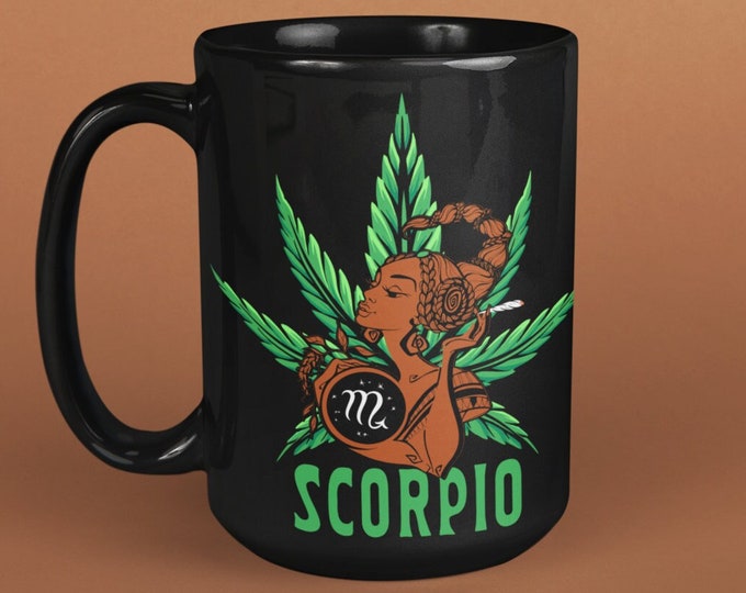 Personalized Scorpio Cannabis Mug, Gift for Scorpio, Marijuana Mug, Zodiac Pot Leaf, 420 Scorpio Cup, Astrology Mug, Joint Mug, Stoner Vibes