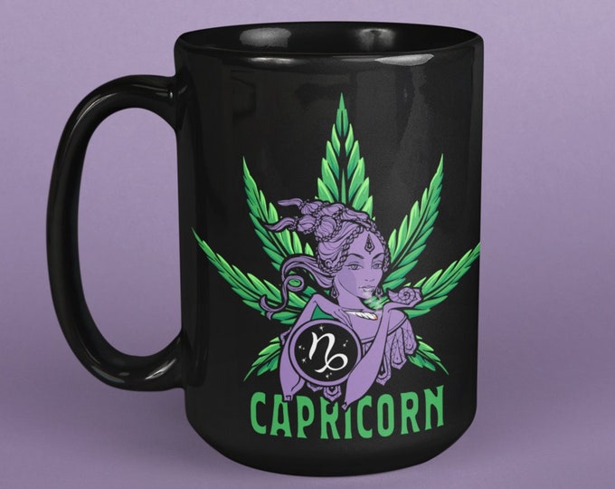 Personalized Capricorn Cannabis Mug, Gift for Capricorn, Marijuana Mug, Zodiac Pot Leaf, 420 Capricorn Cup, Astrology Mug, Stoner Vibes