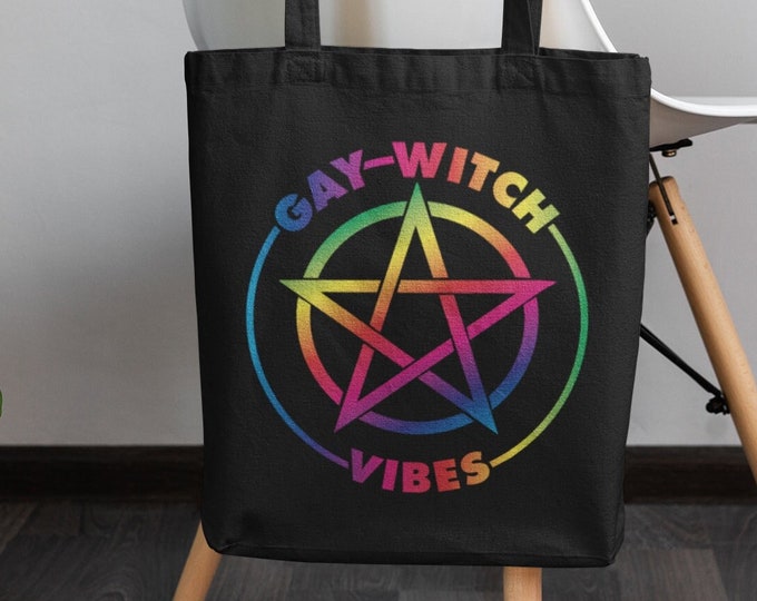 Personalized Gay Witch Vibes Tote Bag LGBTQ Pride Gift Witchy Aesthetic Funny Colorful Magick Shoulder Purse Reusable Spiritual Witchcraft