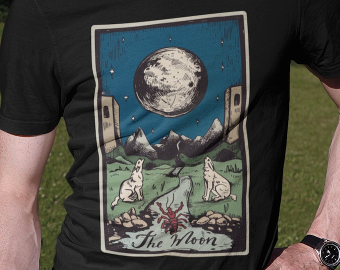The Moon Tarot Card Shirt, Gift for Tarot Lover, Witchy Moon Tee, Witchcraft TShirt, Gothic Aesthetic, Mystical Art T-Shirt, Major Arcana