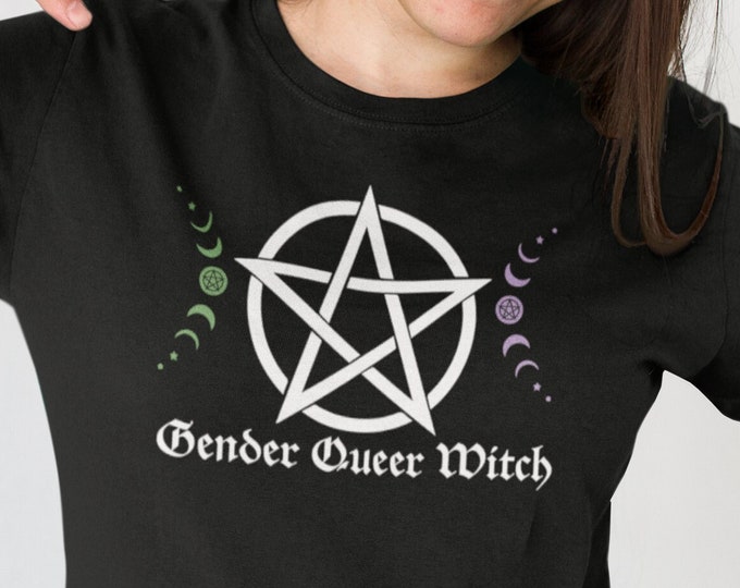 Gender Queer Witch shirt, Witchy Clothing, Witchcraft T-Shirt, LGBTQ Tee, Pentagram Moon Phase, Gift for Witch, Pride Festival TShirt, Wicca