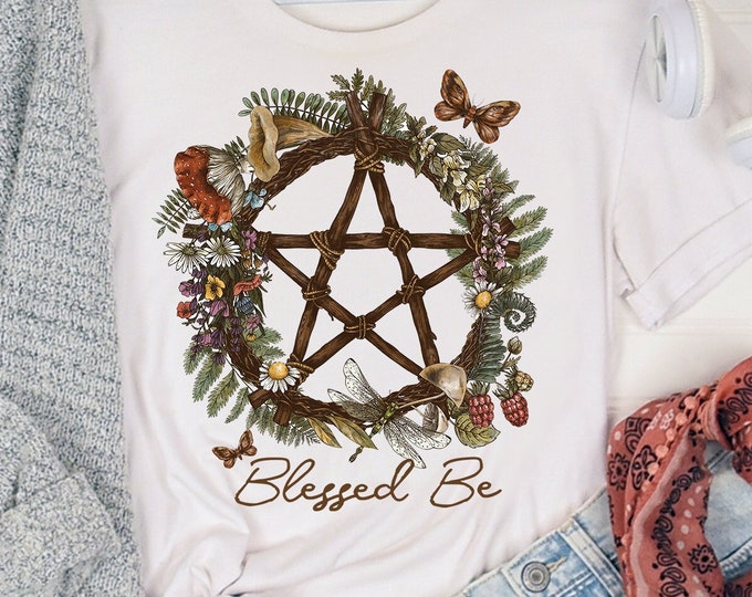 Blessed Be Floral Pentagram Shirt, Witchy Tee, Witchcraft T-Shirt, Pentagram Top, Gift for Witch, Pagan T-Shirt, Witchcraft TShirt,