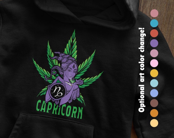 Capricorn Marijuana Hoodie Zodiac Sweatshirt Capricorn Vibes June Birthday Stoner Hoodie Cannabis Clothing Weed Hooded Sweater 420 Merch