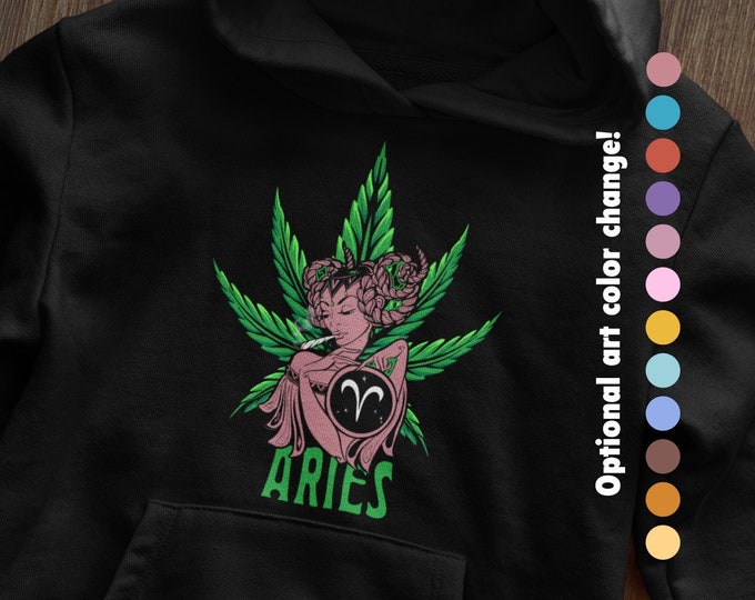 Aries Marijuana Hoodie Zodiac Sweatshirt Aries  Vibes June Birthday Stoner Hoodie Cannabis Clothing Weed Hooded Sweater 420 Merch Gift for