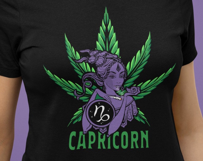 Capricorn Cannabis T-Shirt, Zodiac Pot Leaf Shirt, 420 Capricorn Tshirt, Gift for Capricorn, Horoscope Tee, Astrology Marijuana Shirt