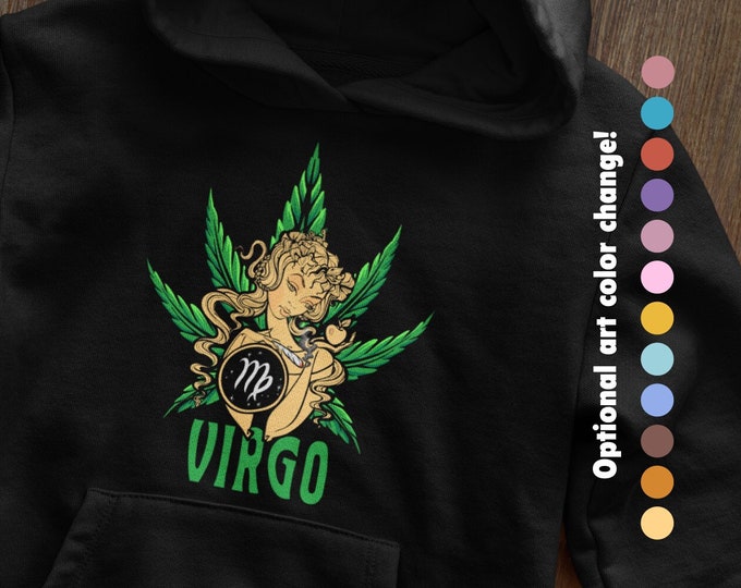 Virgo Marijuana Hoodie Zodiac Sweatshirt Virgo Vibes June Birthday Stoner Hoodie Cannabis Clothing Weed Hooded Sweater 420 Merch Gift for