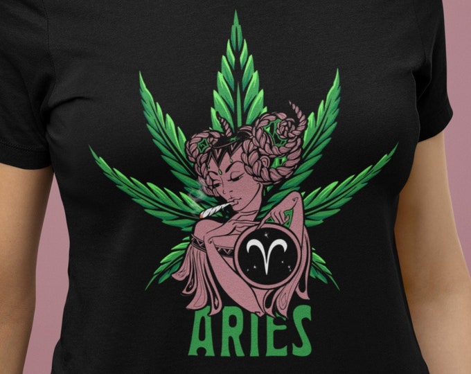 Aries Cannabis T-Shirt, Zodiac Pot Leaf Shirt, 420 Aries Tshirt, Gift for Aries, Horoscope Tee, Astrology Marijuana Shirt, Weed Shirt