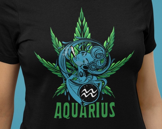 Aquarius Cannabis T-Shirt, Zodiac Pot Leaf Shirt, 420 Aquarius Tshirt, Gift for Aquarius, Horoscope Tee, Astrology Marijuana, Weed Shirt